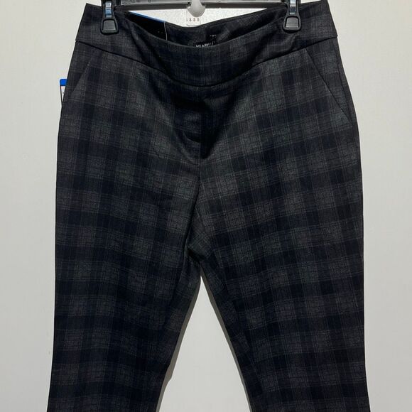 Hilary Radley Women's Charcoal Combo Plaid Slim Leg Pull-On Trouser Pants NWT - Picture 1 of 9